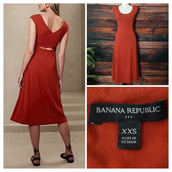 Banana Republic Dresses & Skirts - Banana Republic Midi Dress XXS Cross Back Rayon Knit Brick Red Embers Stretch